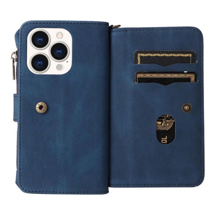 OEM - iPhone 14 Pro Plånboksfodral KT Zipper - Blå