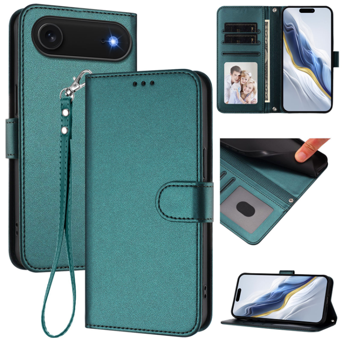 A-One Brand - iPhone 17 Air Plånboksfodral Läder med Handledsrem - Grön