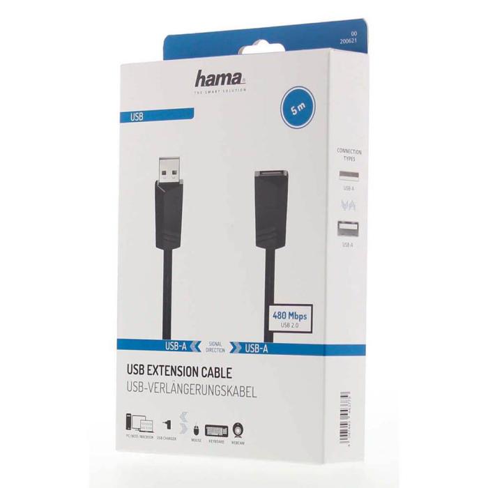 Hama - Hama Kabel USB 2.0 Förlängning 480 Mbit/s 5.0m - Svart