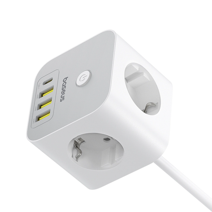 BASEUS - Baseus Power Strip Cube 20W 3xAC 3xUSB-A 1xUSB-C 1.5m - Vit