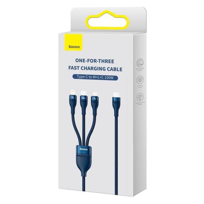 BASEUS - Baseus 3in1 USB-C till USB-C, Lightning, microUSB kabel 100W 1.5m