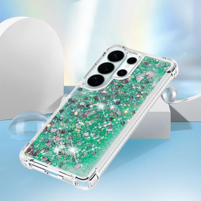 OEM - Mobilskal till Samsung Galaxy S26 Ultra TPU Glittrande Stötskydd Grön / Hjärtar