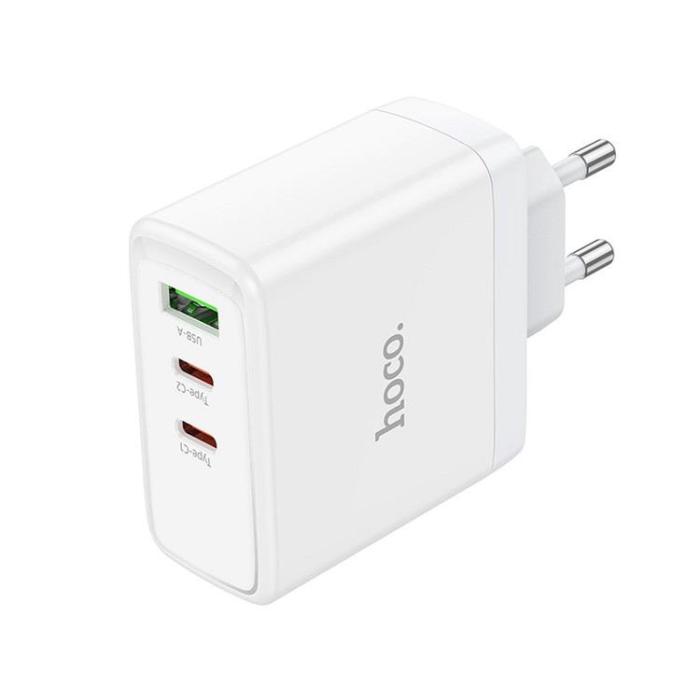 Hoco - Hoco Väggladdare 2 x Type C + USB A 65W GaN - Vit