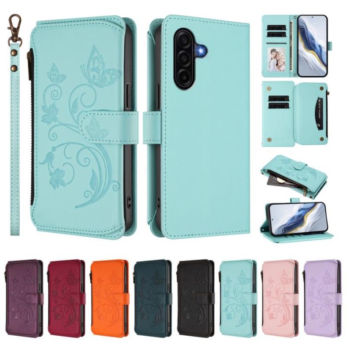 OEM - Samsung Galaxy A57 Plånboksfodral Konstläder Blommönster - Mintgrön