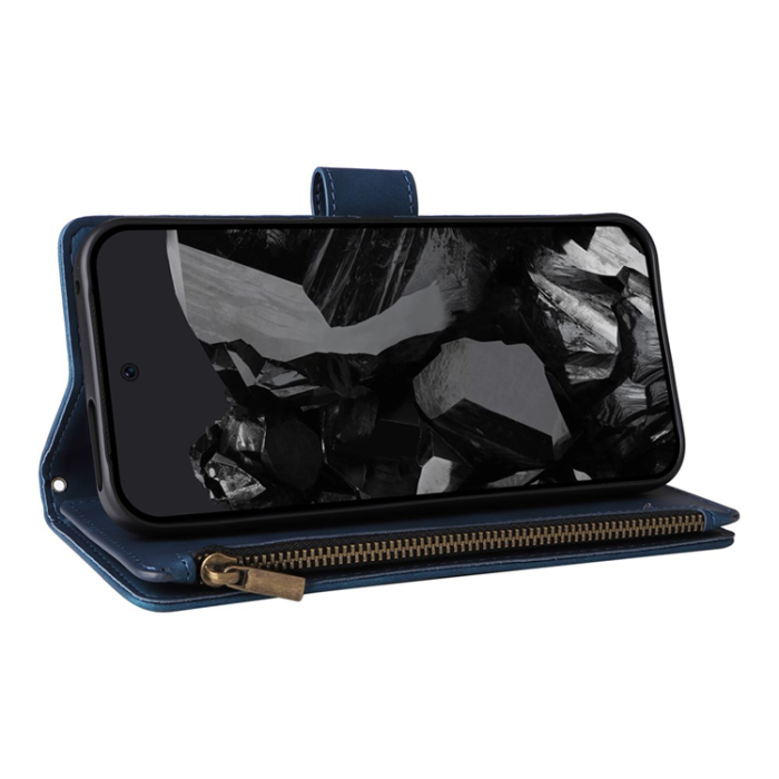 A-One Brand - Google Pixel 9 Pro XL/10 Pro XL Plånboksfodral Zipper med Strap - Blå