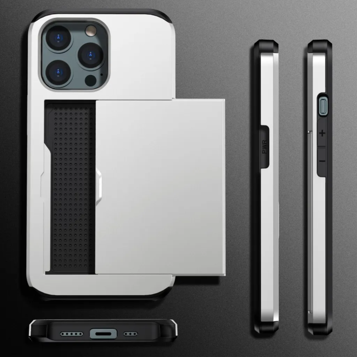 Taltech - iPhone 15 Pro Max Mobilskal Korthållare - Silver