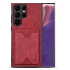 DENIOR - DENIOR Mobilskal till Samsung Galaxy S24 Ultra L&auml;der+TPU med St&auml;ll - R&ouml;d