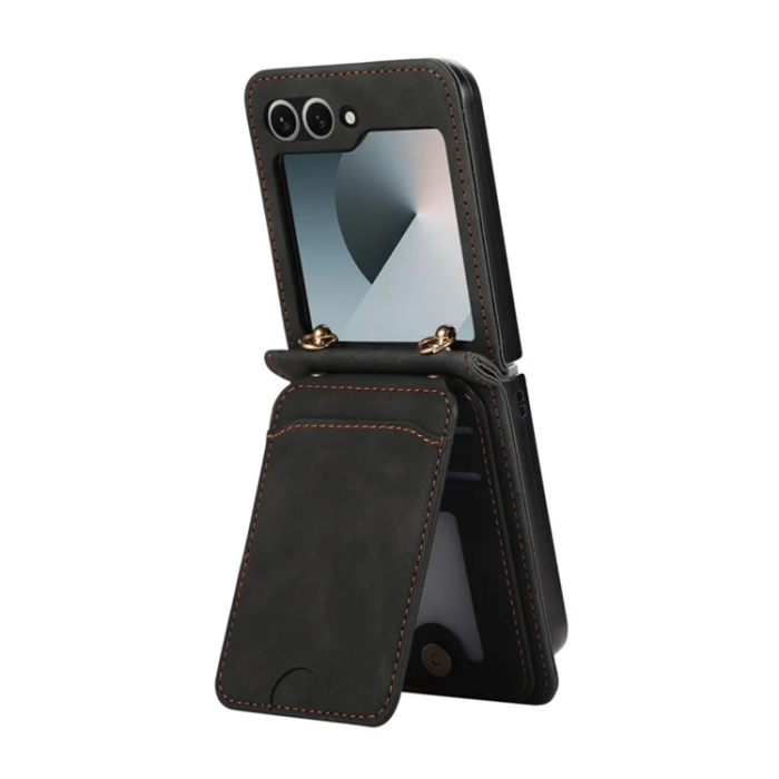 A-One Brand - Galaxy Z Flip7 Plånboksfodral Kickstand med Axelrem - Svart