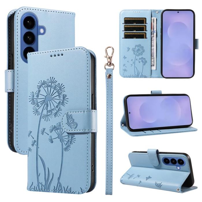 OEM - Samsung Galaxy S26+ Plånboksfodral Konstläder Med Rem Dandelion - Ljusblå