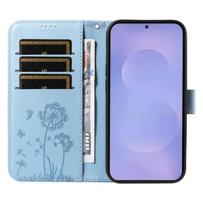 OEM - Samsung Galaxy S26+ Plånboksfodral Konstläder Med Rem Dandelion - Ljusblå