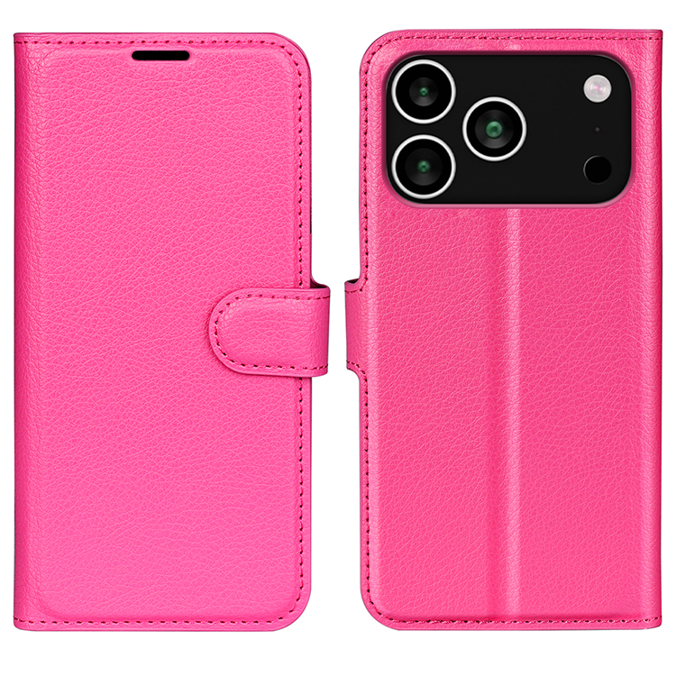 iPhone 17 Pro Plånboksfodral Litchi Texture läder - Rosröd | 2353 | AlltMobil