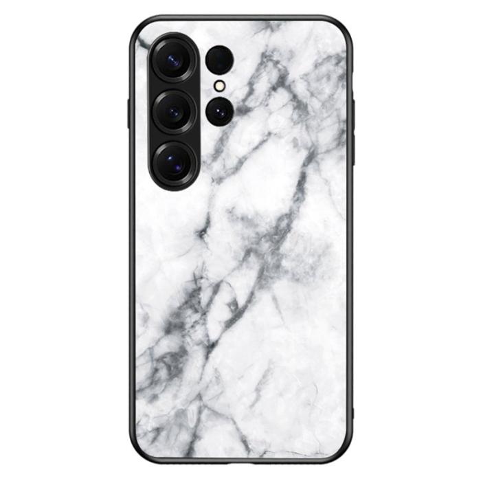 OEM - Mobilskal för Samsung Galaxy S26 Ultra Härdat glas + PC + TPU - Vit marmor