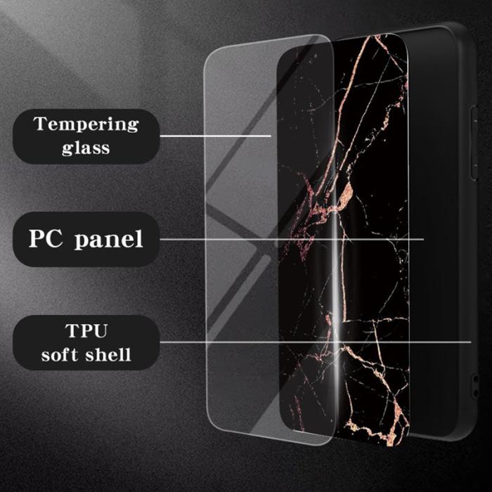OEM - Mobilskal för Samsung Galaxy S26 Ultra Härdat glas + PC + TPU - Vit marmor