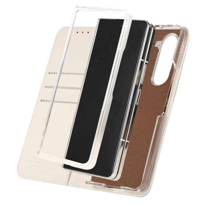 ABEEL - ABEEL Samsung Galaxy Z Fold5 Plånboksfodral RFID-Skydd Konstläder Vit