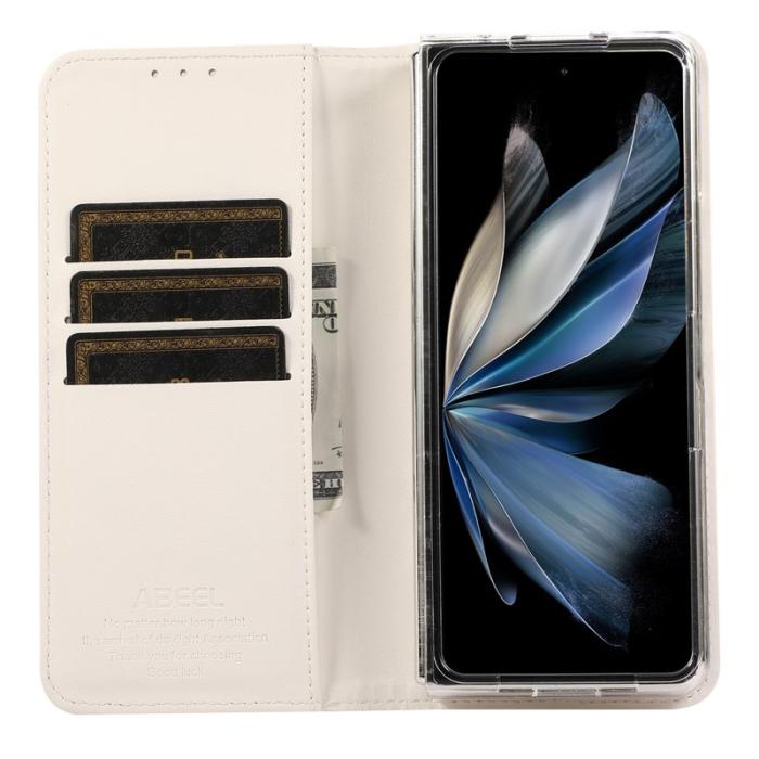 ABEEL - ABEEL Samsung Galaxy Z Fold5 Plånboksfodral RFID-Skydd Konstläder Vit