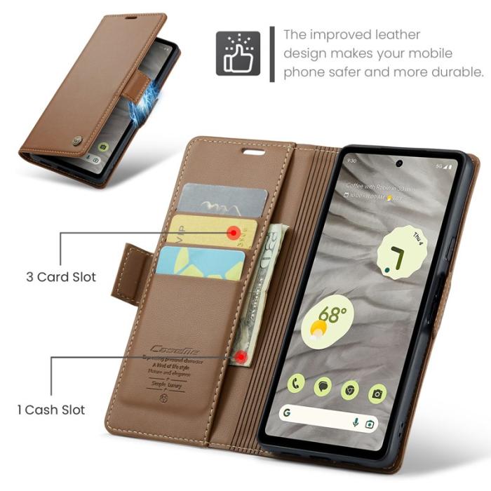 Caseme - CASEME Plånboksfodral Konstläder för Google Pixel 7a - Brun