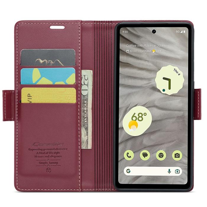 Caseme - CASEME Plånboksfodral Konstläder för Google Pixel 7a med RFID-Skydd - Röd