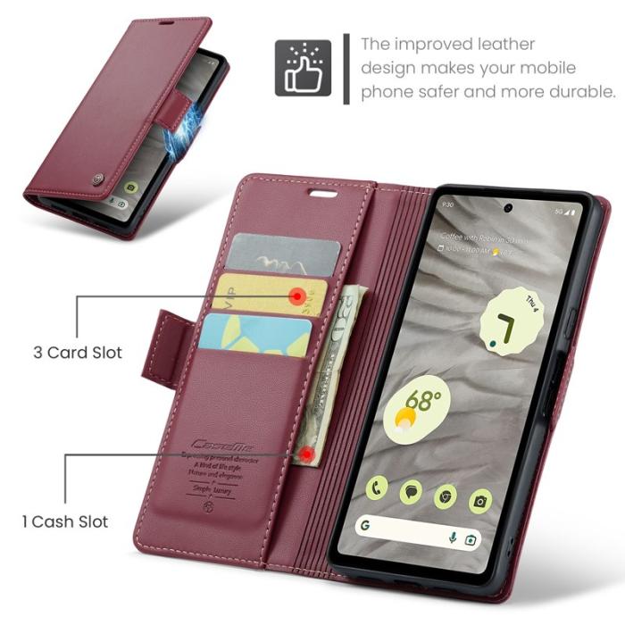 Caseme - CASEME Plånboksfodral Konstläder för Google Pixel 7a med RFID-Skydd - Röd