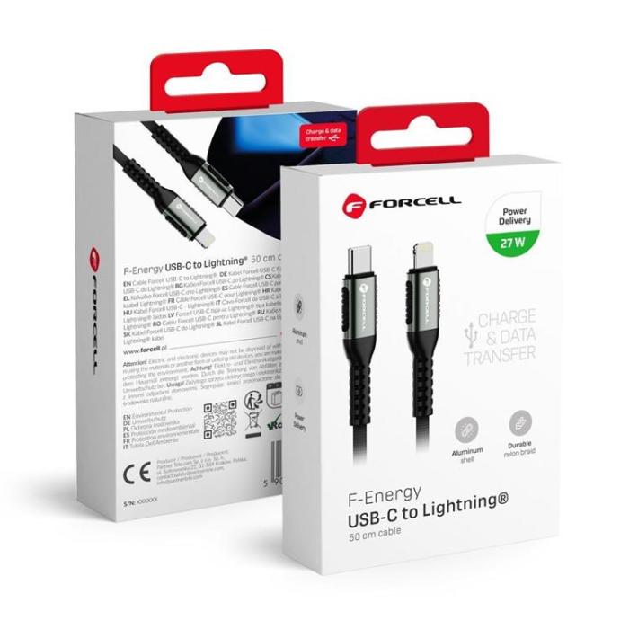Forcell - Forcell USB-C - Lightning 27W 3A Kabel 0.5m PD Cafule Svart