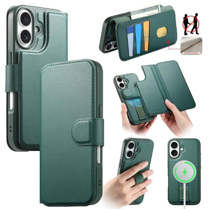 CASENEO - CASENEO iPhone 16 Plus Plånboksfodral RFID Blocking Konstläder - Grön