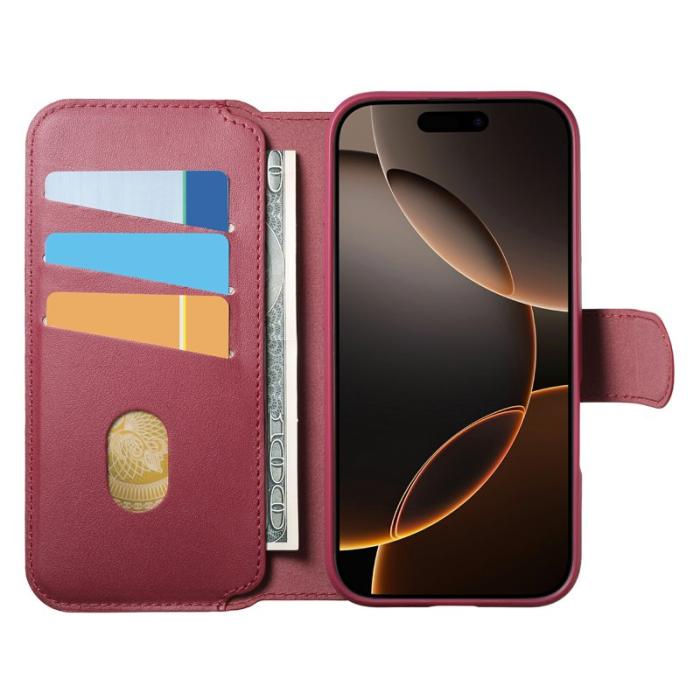 CASENEO - CASENEO iPhone 16 Plus Plånboksfodral RFID Blocking Konstläder - Röd
