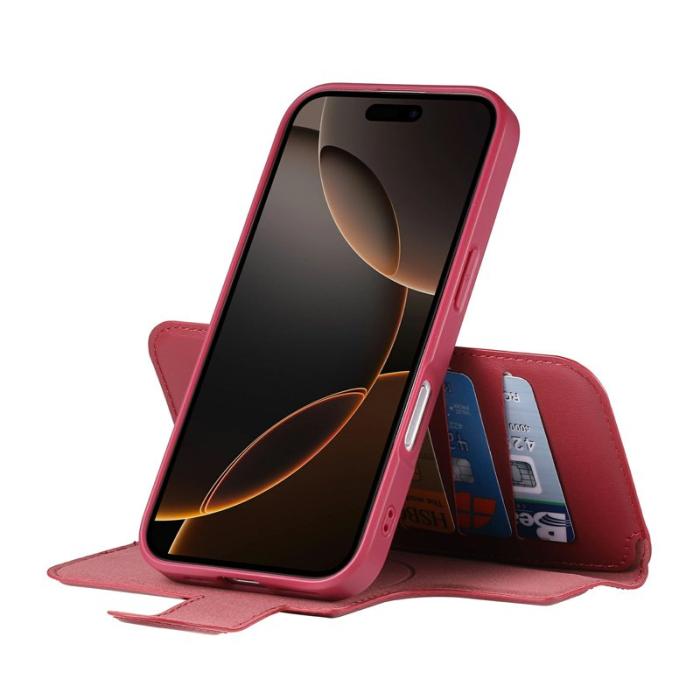 CASENEO - CASENEO iPhone 16 Plus Plånboksfodral RFID Blocking Konstläder - Röd