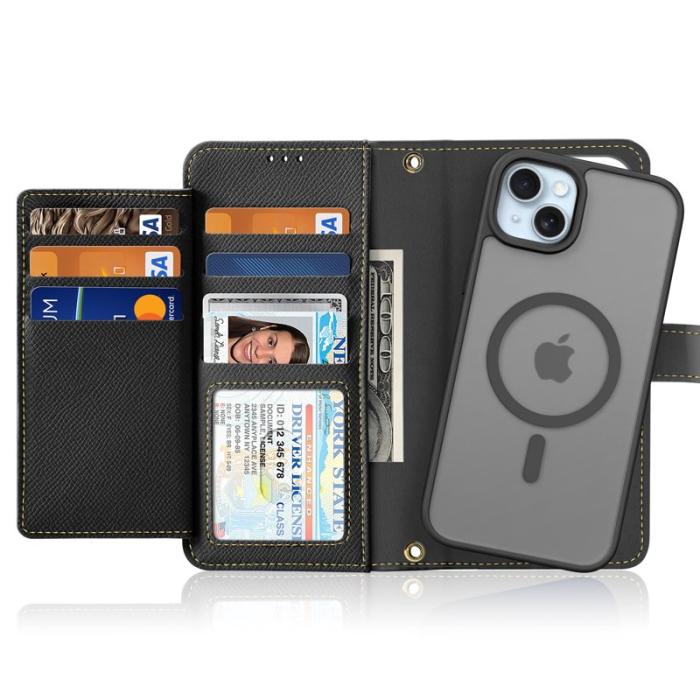 Dux Ducis - DUX DUCIS iPhone 15 Plånboksfodral Lawa Series Äkta läder - Svart