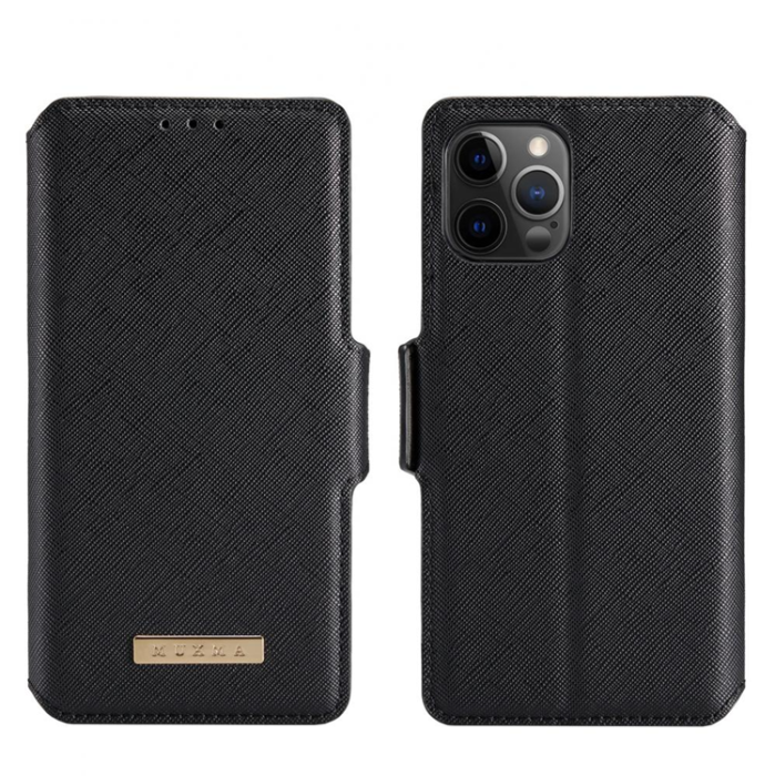 MUXMA - Muxma Saffiano Plånboksfodral till Apple iPhone 12 & 12 Pro - Svart
