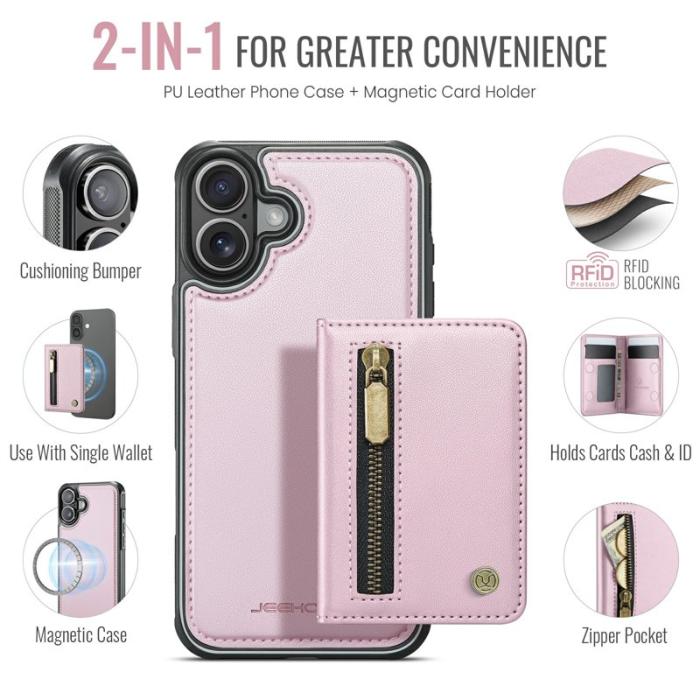 JEEHOOD - JEEHOOD J12 Mobilskal till iPhone 17 Magnetiskt Konstläder Rosa