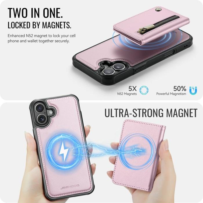 JEEHOOD - JEEHOOD J12 Mobilskal till iPhone 17 Magnetiskt Konstläder Rosa