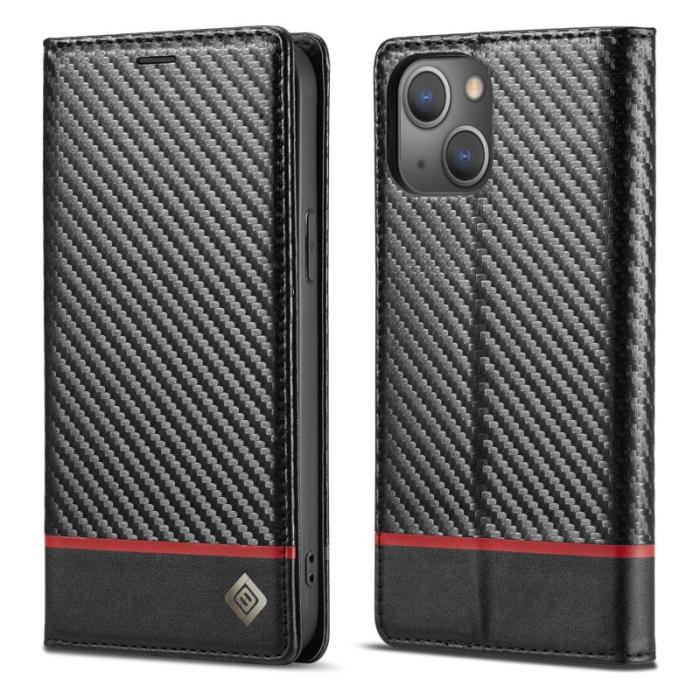 LC.imeeke - LC.IMEEKE iPhone 13 Plånboksfodral i Konstläder - Röd med svart rand