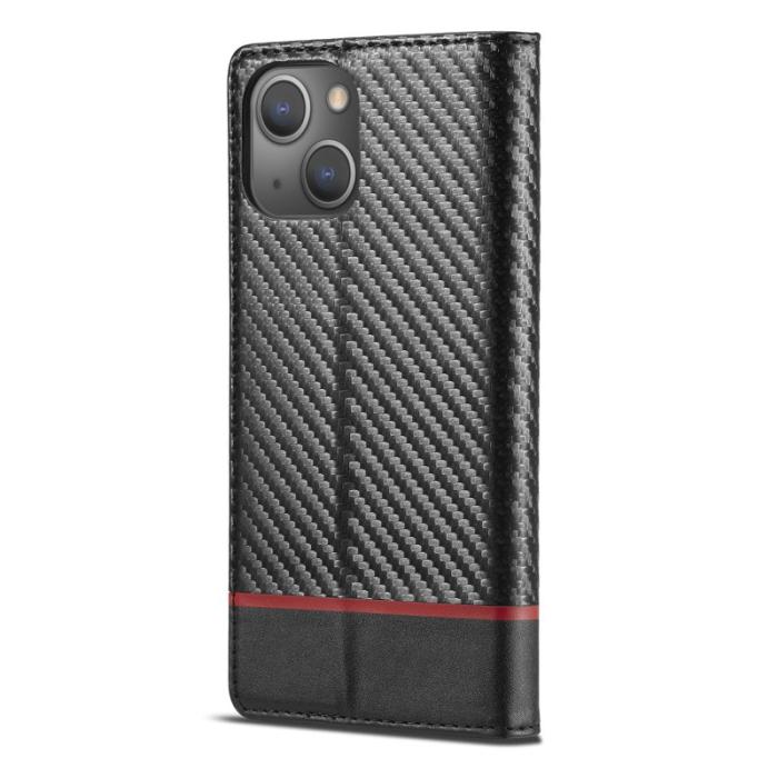 LC.imeeke - LC.IMEEKE iPhone 13 Plånboksfodral i Konstläder - Röd med svart rand