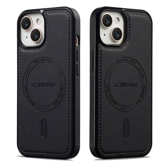 LC.imeeke - LC.IMEEKE L6 iPhone 15 Fodral KonstLäder - Svart