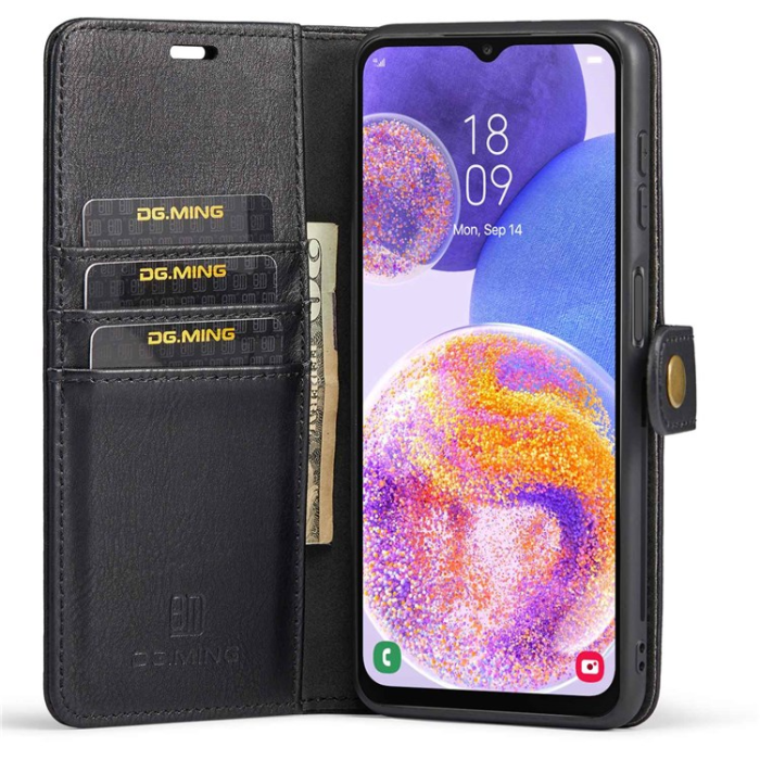 DG.MING - DG.MING Galaxy A14 5G/4G Plånboksfodral Äkta Läder 2-i-1 - Svart