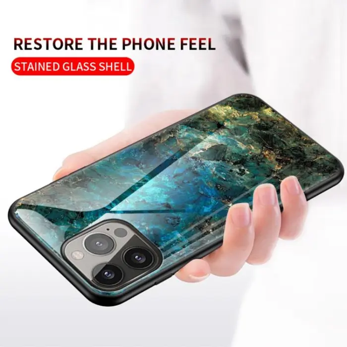 OEM - Anti-Scratch Härdat Glas Skärmskydd iPhone 13 Pro - Vit Marble