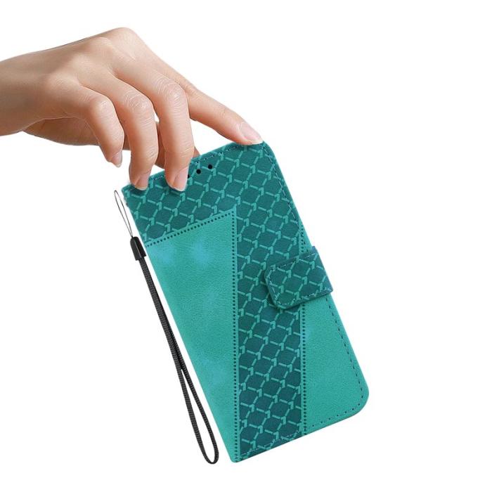 OEM - Samsung Galaxy S26 / S26 Pro Ställskal 7-formad Mönster Äkta Läder - Grön