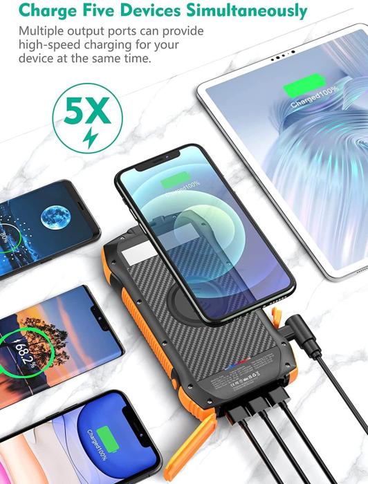 A-One Brand - Solcells powerbank - Trådlös laddning - PD/QC 30 - 33500 mAh