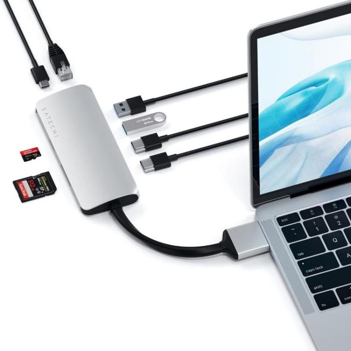UTGATT1 - Satechi USB-C Multimedia Adapter Dual 4K HDMI Gigabit Ethernet - Silver