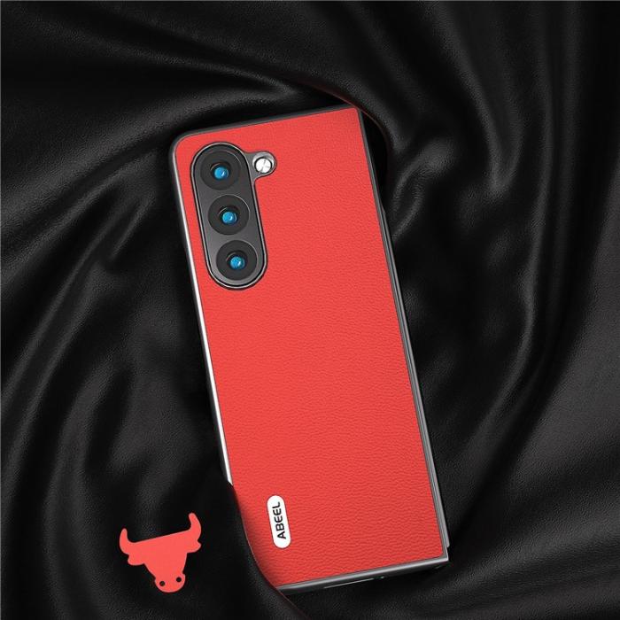 ABEEL - ABEEL Galaxy Z Fold 5 Mobilskal Äkta Cow Läder - Röd
