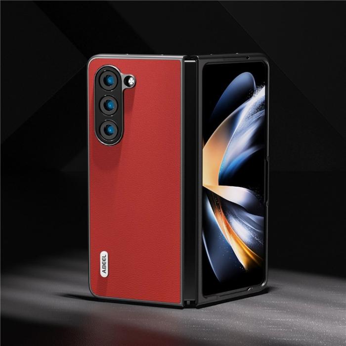 ABEEL - ABEEL Galaxy Z Fold 5 Mobilskal Äkta Cow Läder - Röd