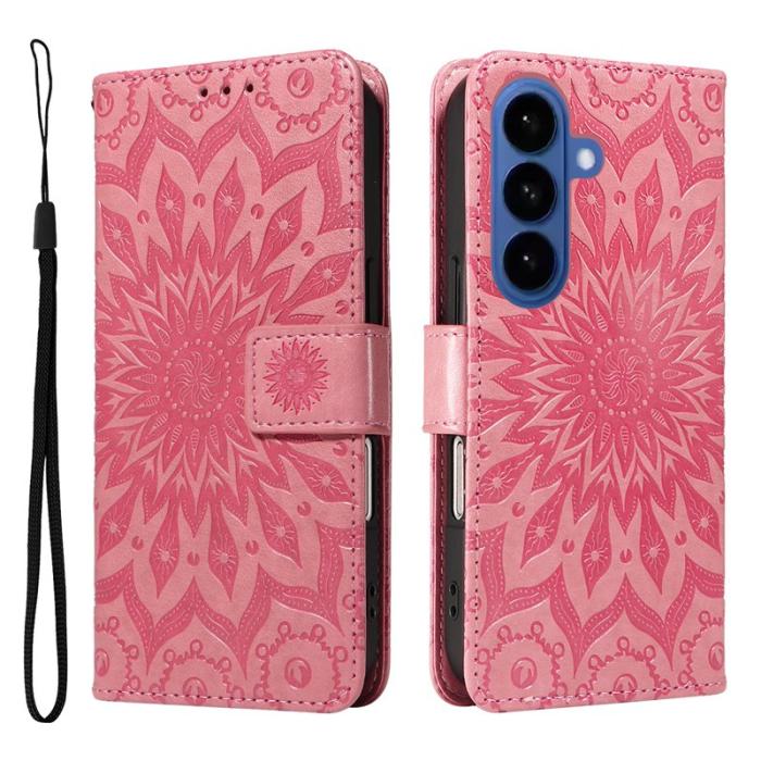 OEM - Samsung Galaxy S26 Plus Plånboksfodral Konstläder Solrostryck - Rosa