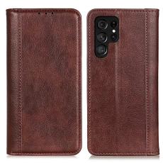 OEM - Samsung Galaxy S26 Ultra Pl&aring;nboksfodral &Auml;kta L&auml;der Litchi Textur - Brun