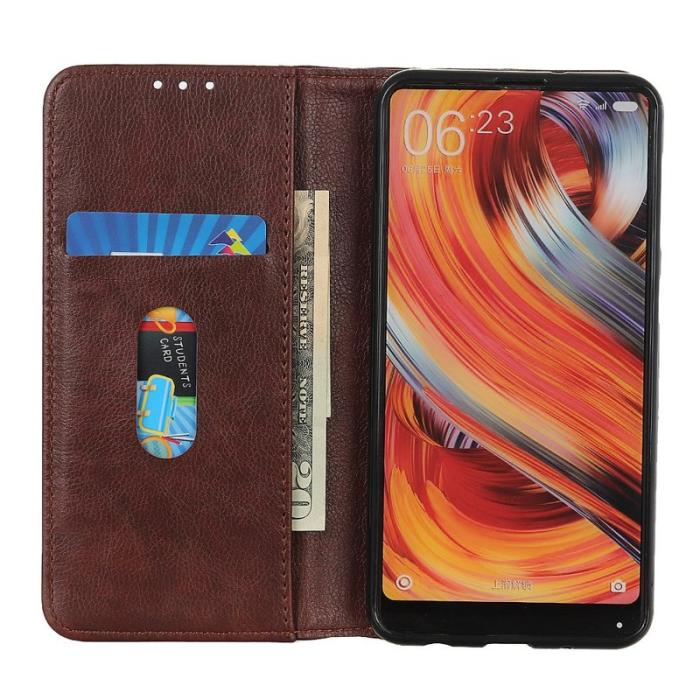 OEM - Samsung Galaxy S26 Ultra Plånboksfodral Äkta Läder Litchi Textur - Brun