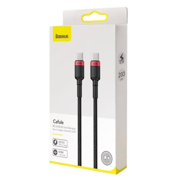 BASEUS - Baseus Nylon USB-C till USB-A kabel 2m 100W - Svart