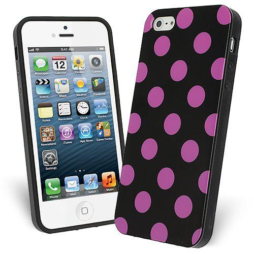 FlexiCase Skal till Apple iPhone 5/5S/SE - Polkadots (Svart/LIla) | 2353 | AlltMobil