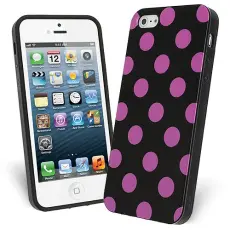 OEM - FlexiCase Skal till Apple iPhone 5/5S/SE - Polkadots (Svart/LIla)