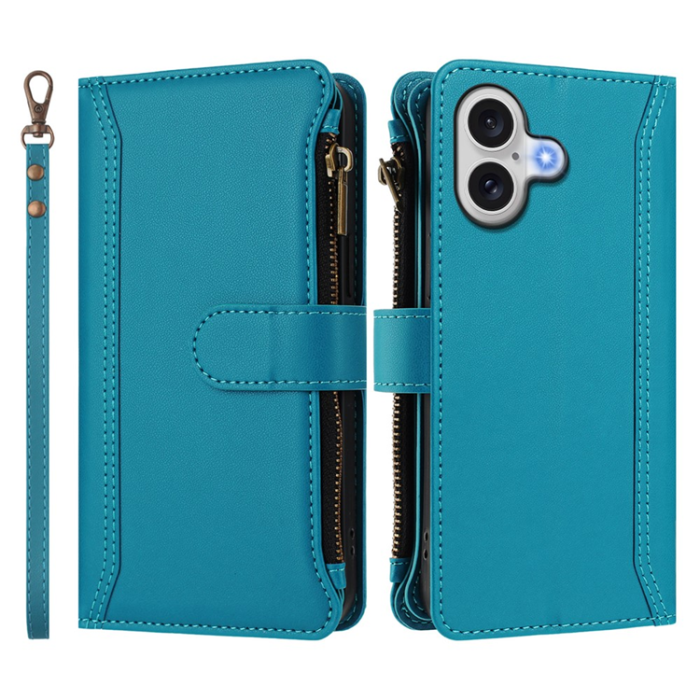 A-One Brand - iPhone 17 Plånboksfodral Zipper Med Rem - Sjöblå