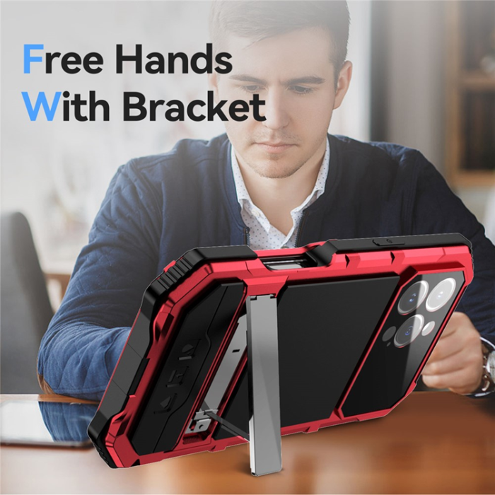 R-JUST - R-JUST iPhone 16 Pro Max Mobilskal med Härdat Glas - Röd