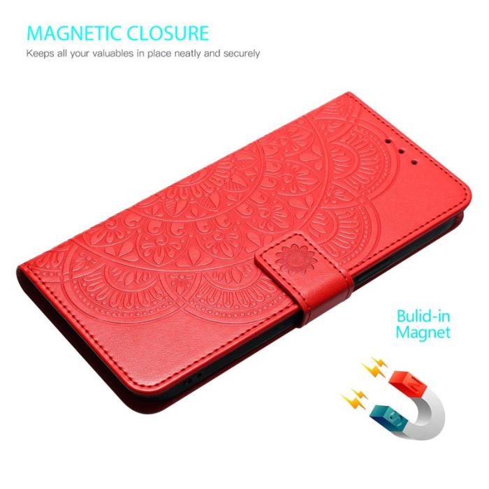 OEM - Samsung Galaxy A37 Plånboksfodral Konstläder Mandala Mönster - Röd