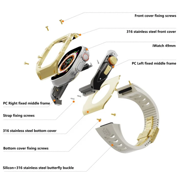 Shelbox - Shellbox Apple Watch Ultra/Ultra 2 49mm Armband Metal Frame - Vit